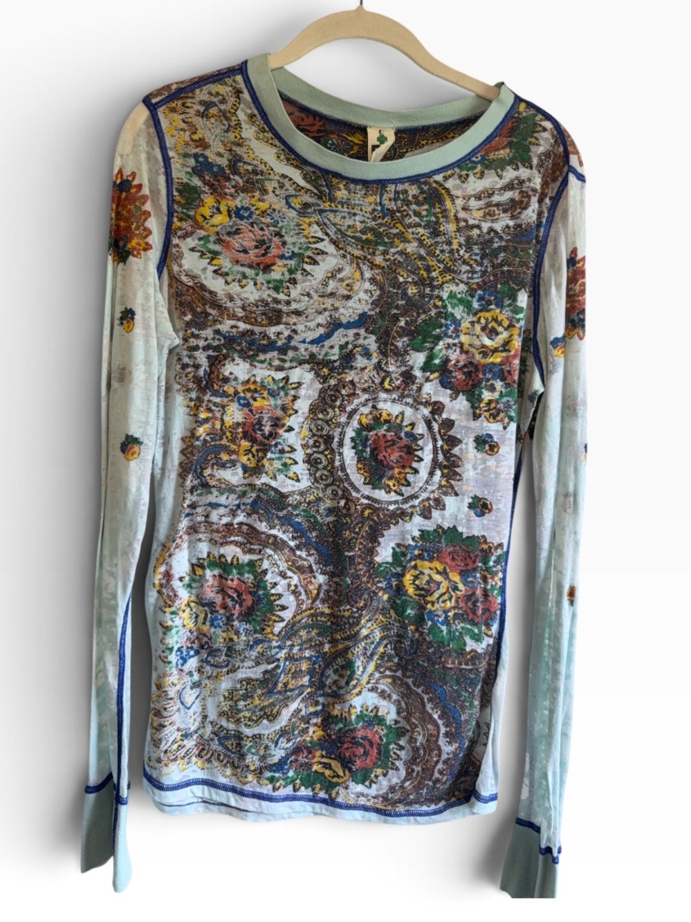 Free People L Paisley Floral Long Sleeve Top Boho Made in USA